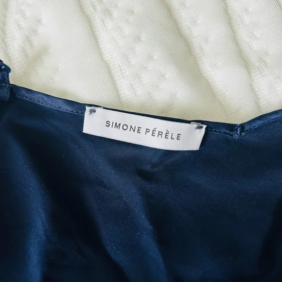 Elegant Navy Blue Slip Dress with Lace Trim French 100% silk - Picture 6 of 7